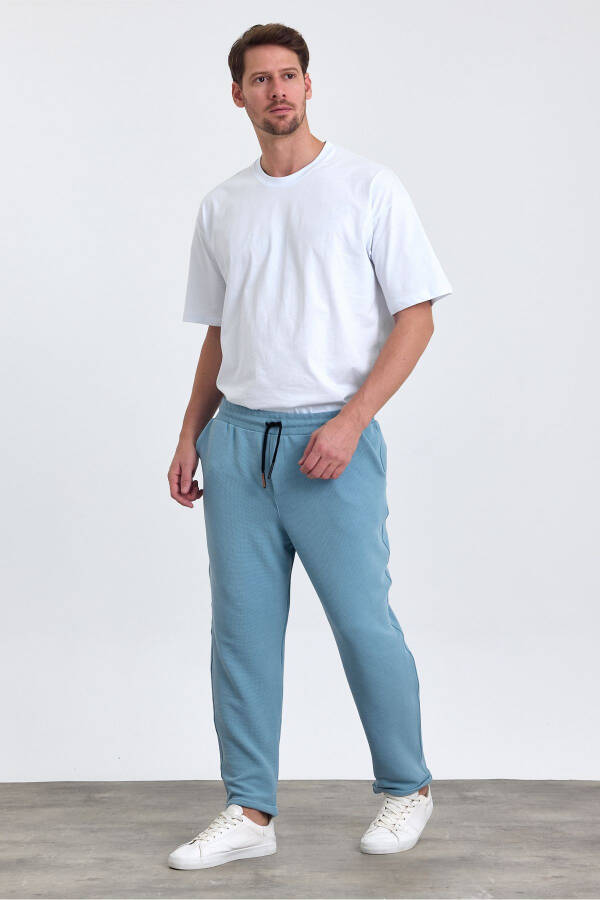 Men's Double Cuff Cotton Jogger Pants with Elastic and Drawstring Waist BLUE - 6