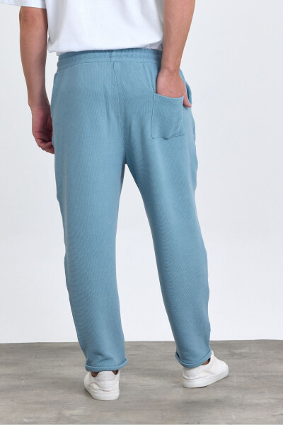 Men's Double Cuff Cotton Jogger Pants with Elastic and Drawstring Waist BLUE - 8