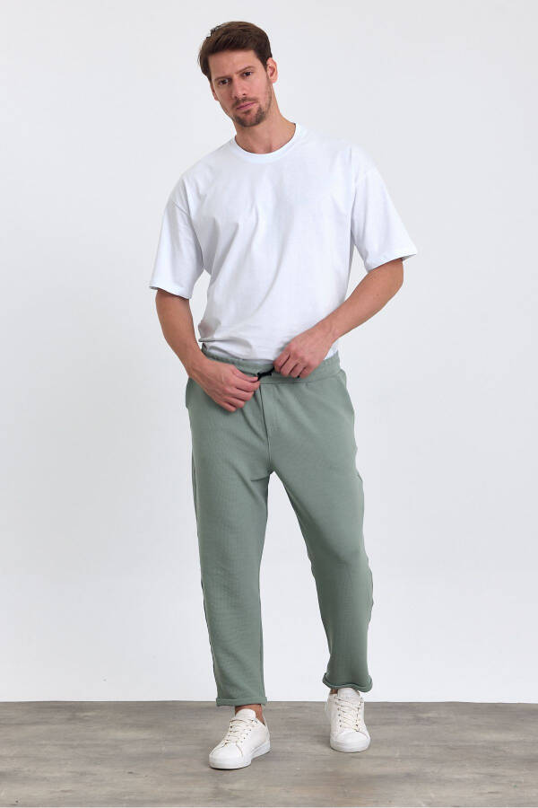 Men's Double Cuff Cotton Jogger Pants with Elastic and Drawstring Waistband ÇAĞLA - 5