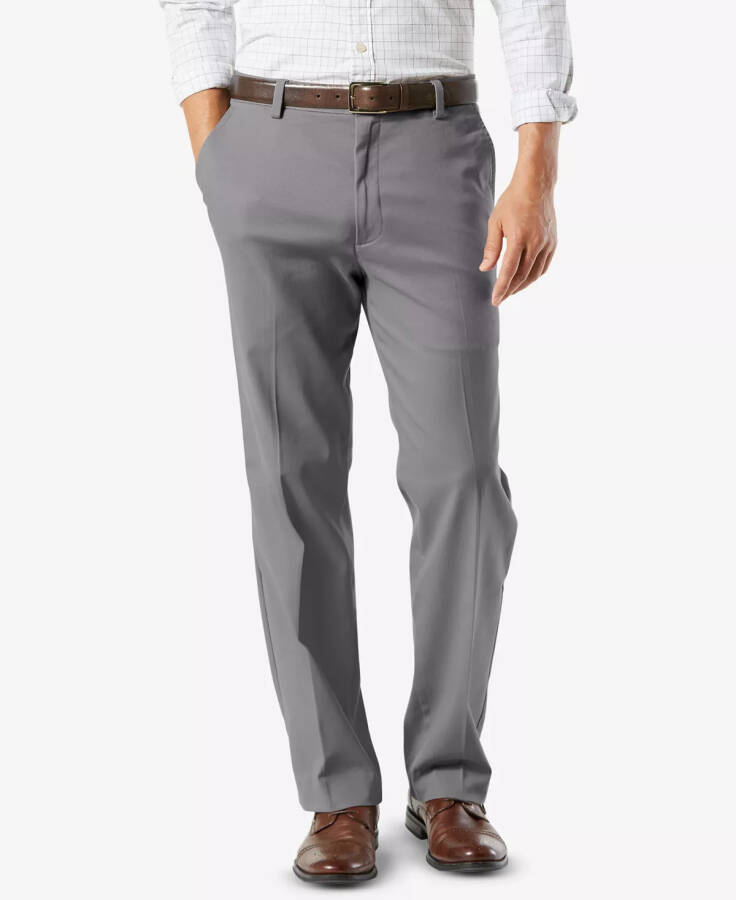 Men's Easy Classic Fit Khaki Stretch Pants Burma Grey - 7