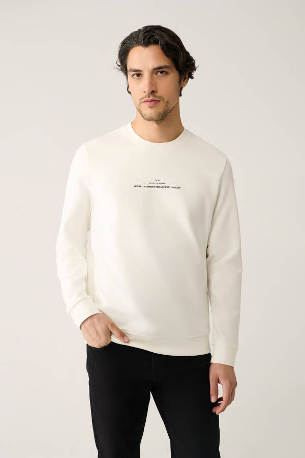 Men's Ecru Crew Neck Printed Sweatshirt - 6