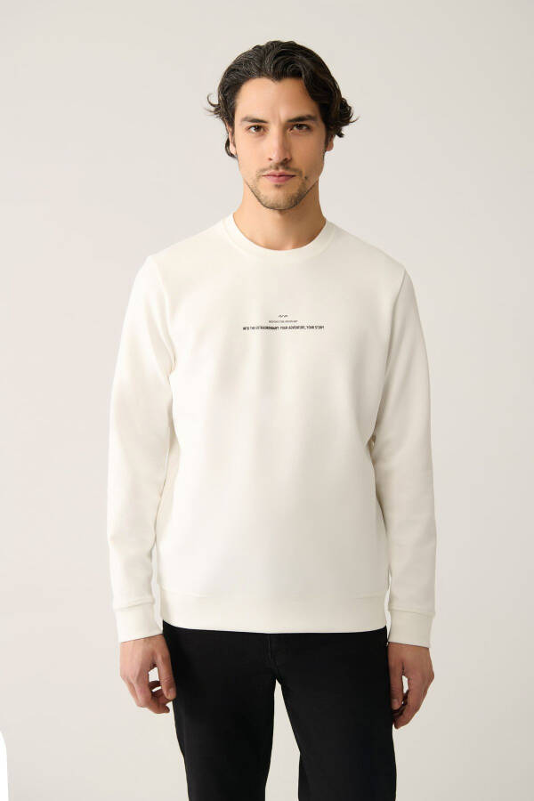 Men's Ecru Crew Neck Printed Sweatshirt - 8