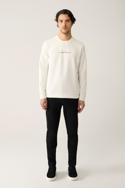 Men's Ecru Crew Neck Printed Sweatshirt - 10