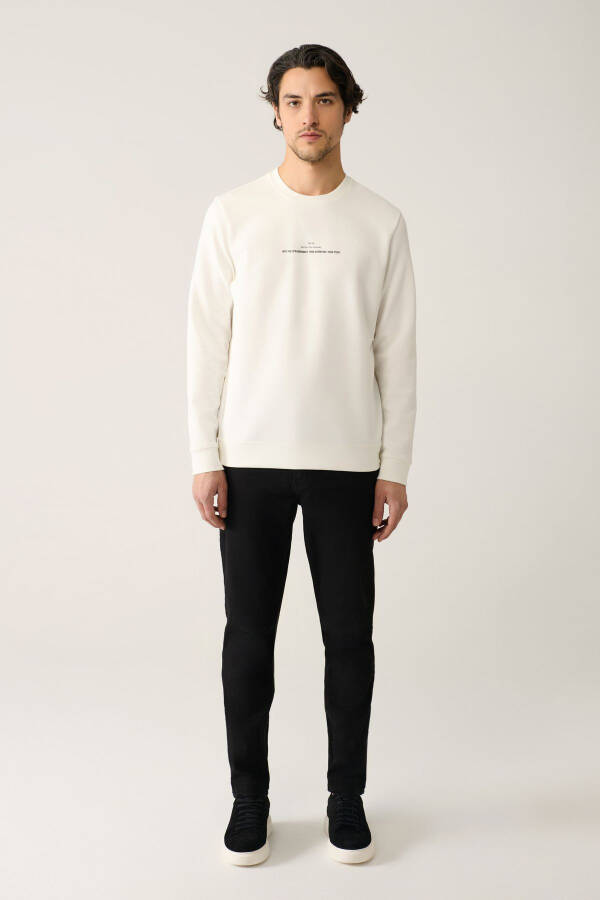 Men's Ecru Crew Neck Printed Sweatshirt - 5