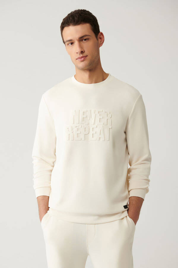 Men's Ecru Crew Neck Sweatshirt - 1