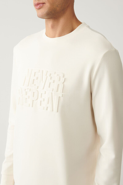 Men's Ecru Crew Neck Sweatshirt - 2