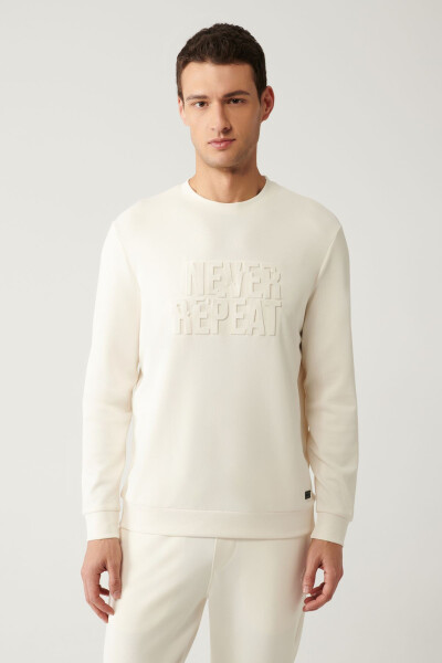 Men's Ecru Crew Neck Sweatshirt - 3