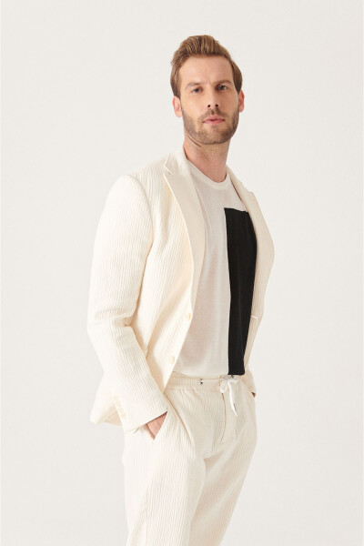 Men's ecru textured and flexible jacket. (A21y4011) - 3