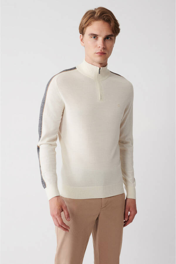 Men's Ecru Wool Knit Sweater - 3