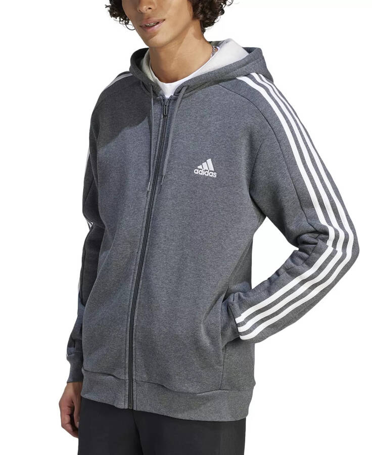 Men's Essentials 3-Stripes Regular-Fit Full-Zip Fleece Hoodie, Regular & Big & Tall Dgh/wht - 1