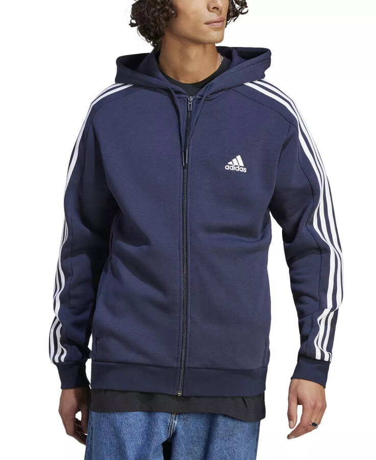 Men's Essentials 3-Stripes Regular-Fit Full-Zip Fleece Hoodie, Regular & Big & Tall Leg Ink/wht - 1