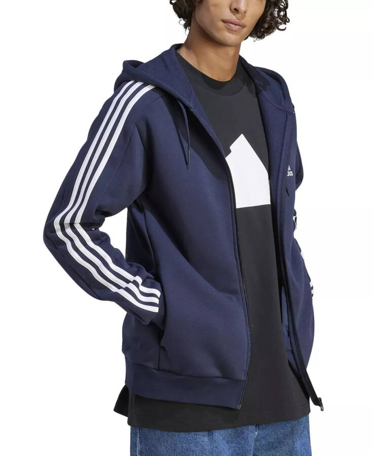 Men's Essentials 3-Stripes Regular-Fit Full-Zip Fleece Hoodie, Regular & Big & Tall Leg Ink/wht - 3