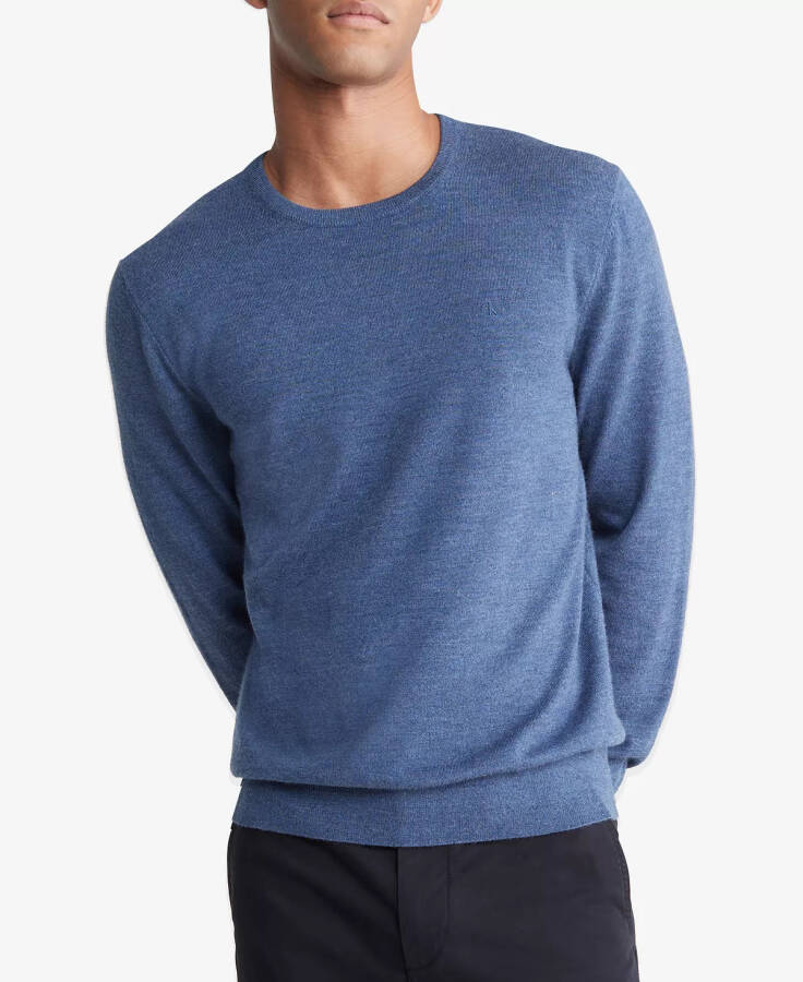 Men's Extra Fine Merino Wool Blend Sweater Gray Blue Heather - 1