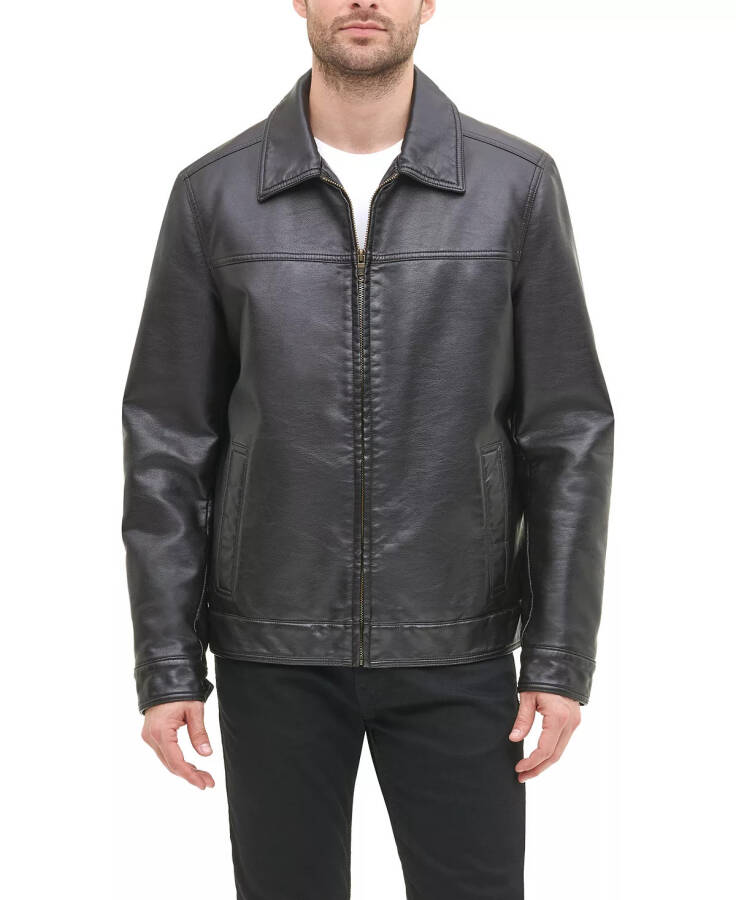 Men's Faux Leather Laydown Collar Jacket Dark Brown - 7