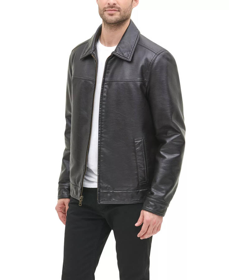 Men's Faux Leather Laydown Collar Jacket Dark Brown - 10