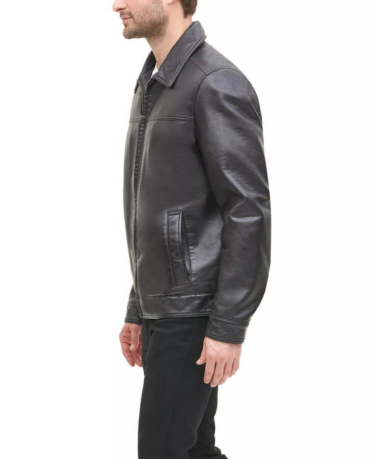 Men's Faux Leather Laydown Collar Jacket Dark Brown - 11