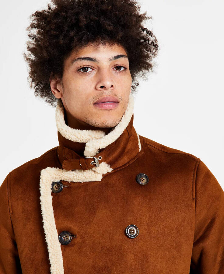 Men's Faux-Shearling Overcoat Cognac - 4