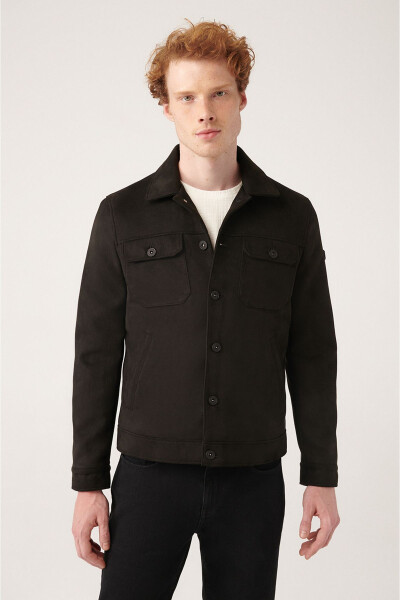 Men's Faux Suede Quilted Jacket - 1