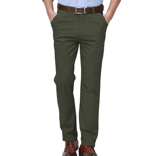 Men's Formal Dress Pants Flat-Front Straight Leg Casual Chino Trousers Plus Size Business Office Work Smart Pants - 1