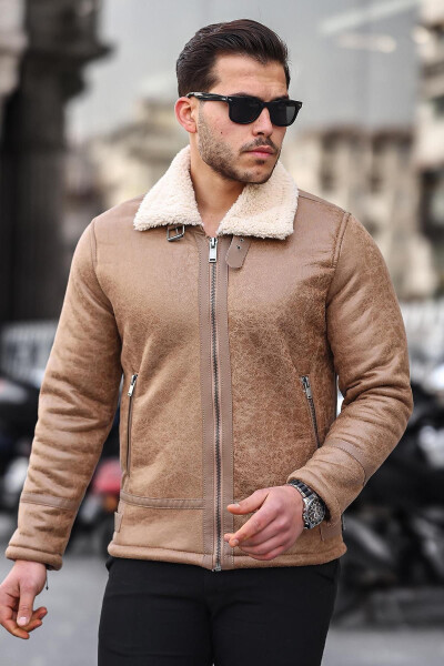 Men's Fur Suede Leather Jacket - 5