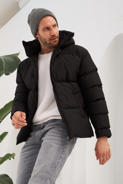 Men's Garnited Waterproof & Windproof Oversized Puffer Jacket Black - 4