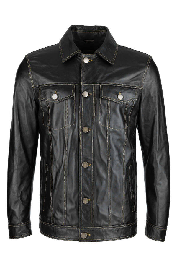 Men's Genuine Leather Black Leather Jacket - 1