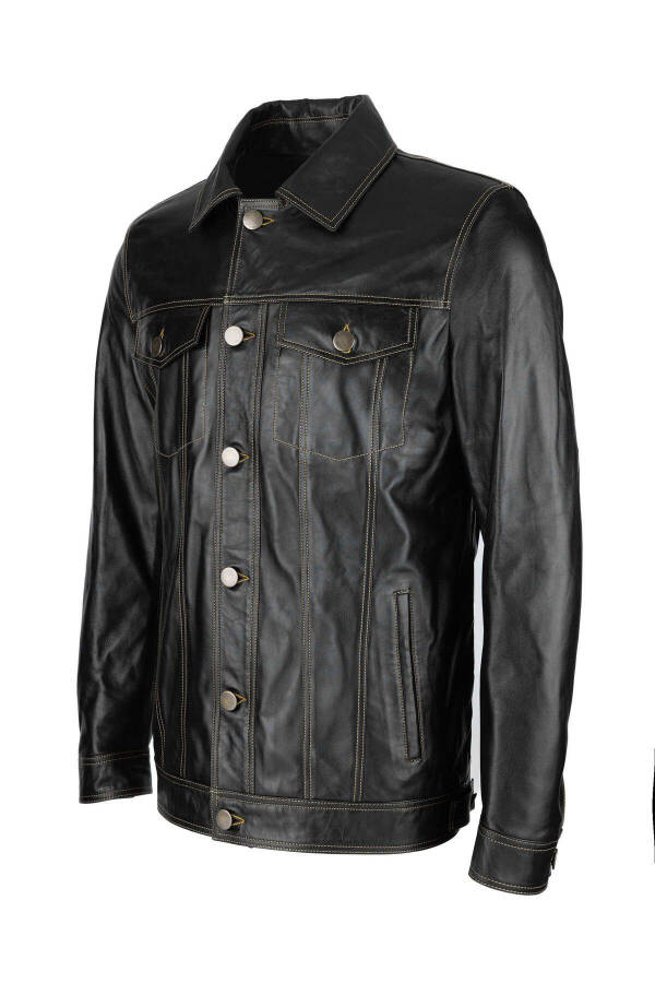 Men's Genuine Leather Black Leather Jacket - 2