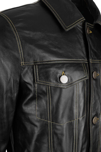 Men's Genuine Leather Black Leather Jacket - 3