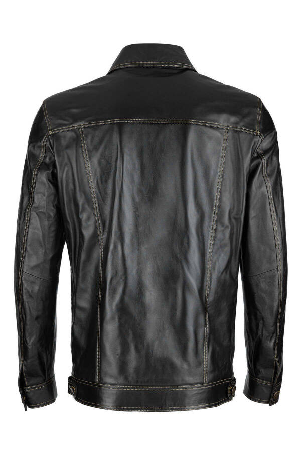 Men's Genuine Leather Black Leather Jacket - 4