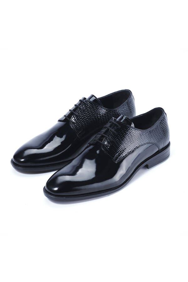 Men's Genuine Leather Black Patent Classic Shoes, Groom Tuxedo Shoes - 28