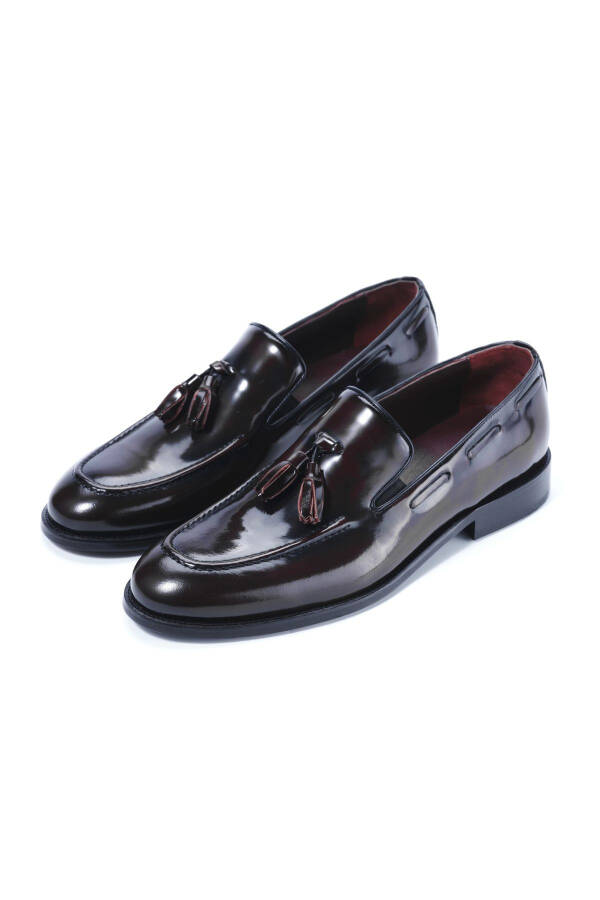 Men's Genuine Leather Burgundy Open Toe Wedding Shoes - 42