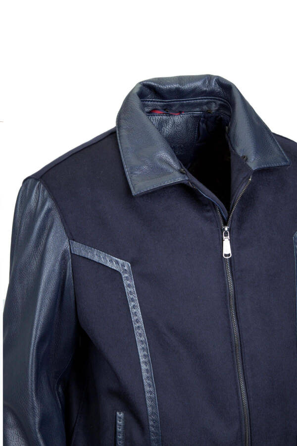 Men's Genuine Leather Navy Blue Leather Jacket - 3