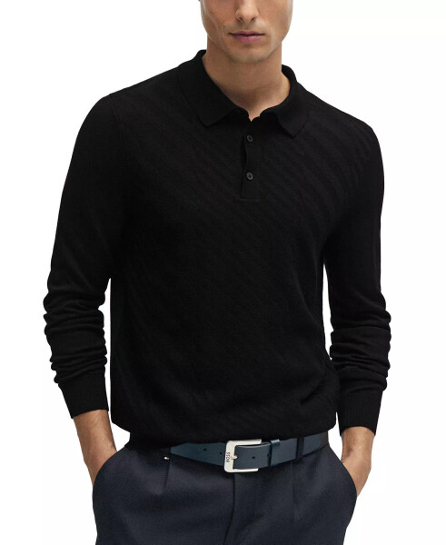 Men's Graphic Jacquard Structure Polo Shirt Black - 1