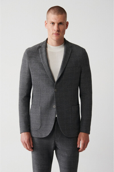 Men's gray jacket, 360 degrees flexible single breasted, double vent, unlined, comfort slim fit. - 3