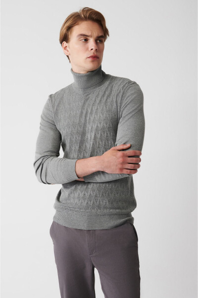 Men's Gray Knit Sweater - 1