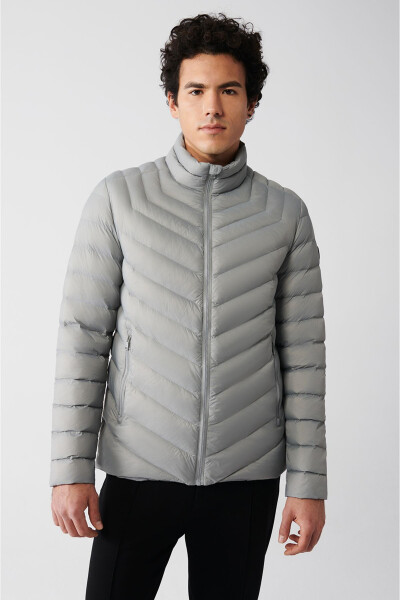 Men's Gray Puffer Jacket - 8