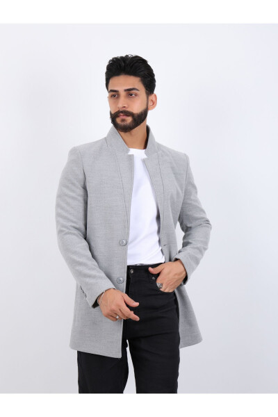 Men's gray slim fit notched lapel cashmere coat - 1