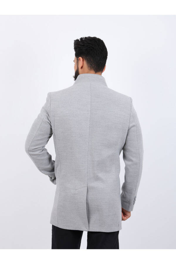 Men's gray slim fit notched lapel cashmere coat - 4