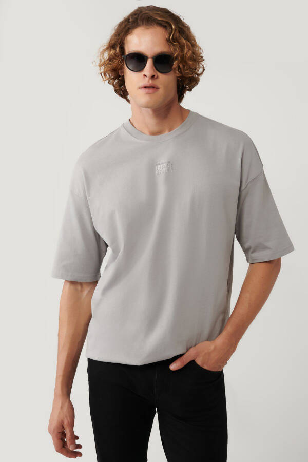 Men's Gray T-Shirt with Crew Neck Print Oversize A41y1325 - 6