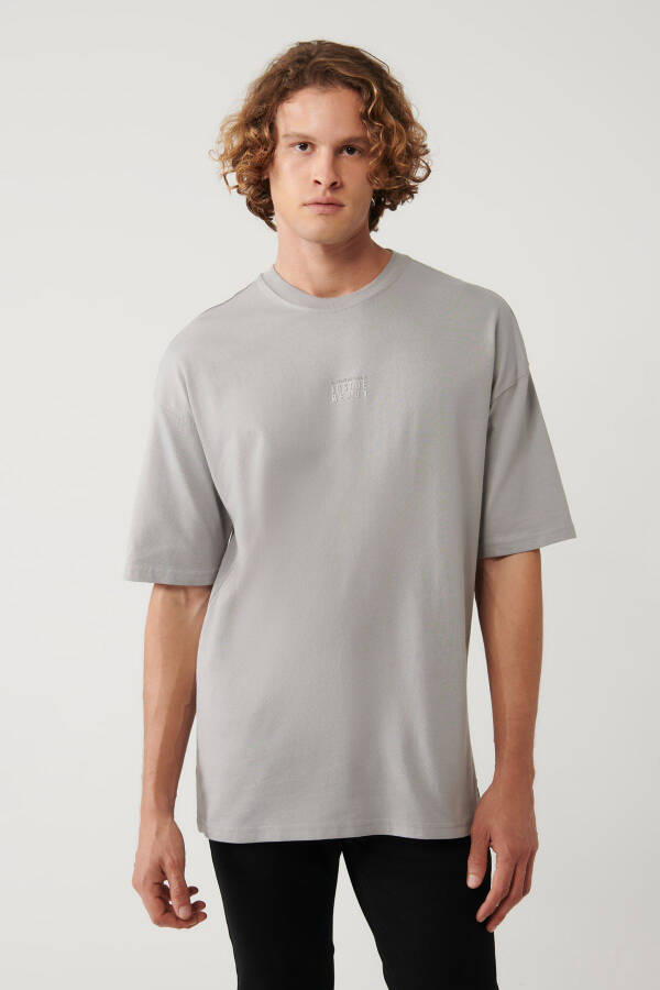 Men's Gray T-Shirt with Crew Neck Print Oversize A41y1325 - 8