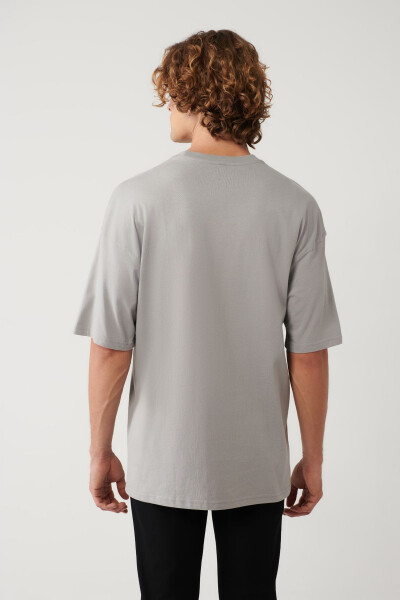 Men's Gray T-Shirt with Crew Neck Print Oversize A41y1325 - 9