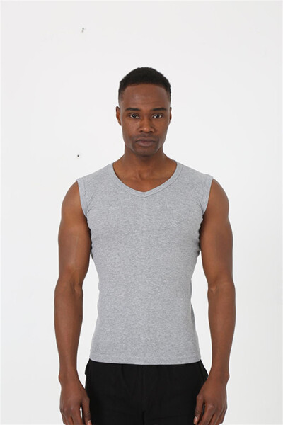 Men's Gray Zero Sleeve Ribbed Undershirt 6504 - 4