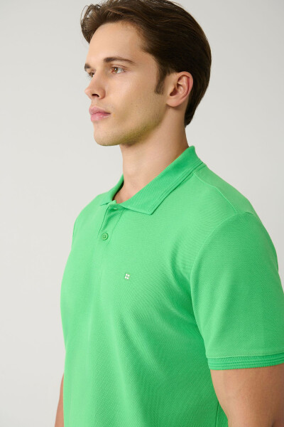 Men's Green 100% Cotton Quick-Drying Regular Fit Non-Wrinkle Polo Collar T-shirt B001032 - 7