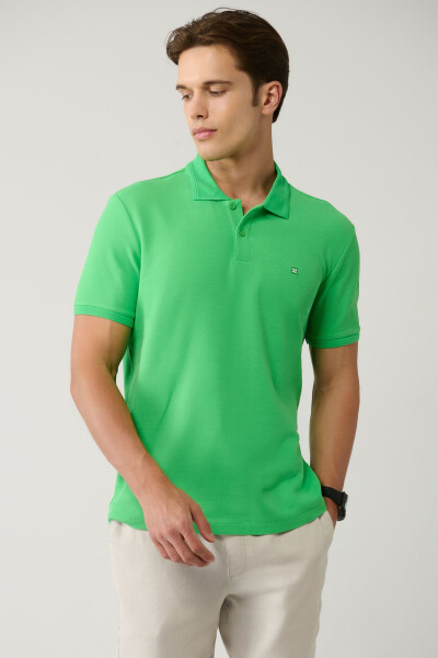 Men's Green 100% Cotton Quick-Drying Regular Fit Non-Wrinkle Polo Collar T-shirt B001032 - 1