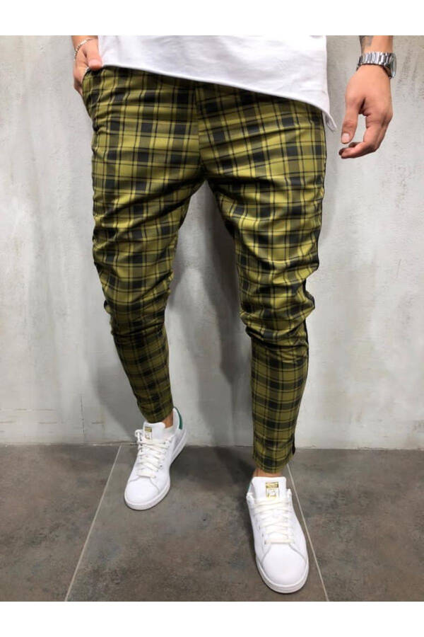 Men's Green Plaid Jogger Pants - 4