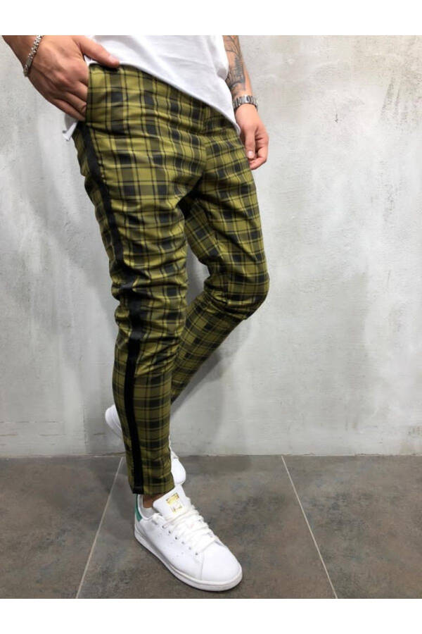 Men's Green Plaid Jogger Pants - 5