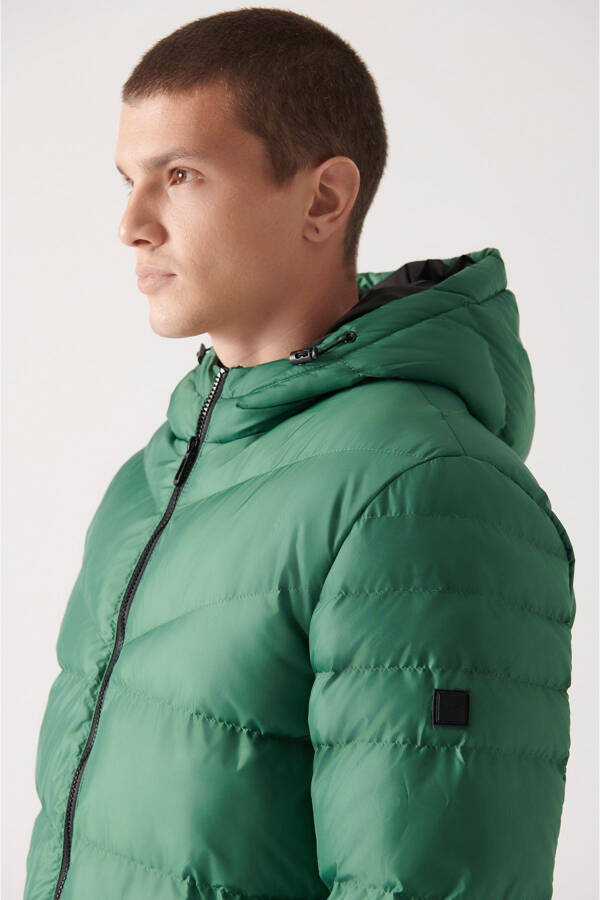 Men's Green Puffer Jacket Water Repellent Windproof Quilted Hooded Comfort Fit E006011 - 2