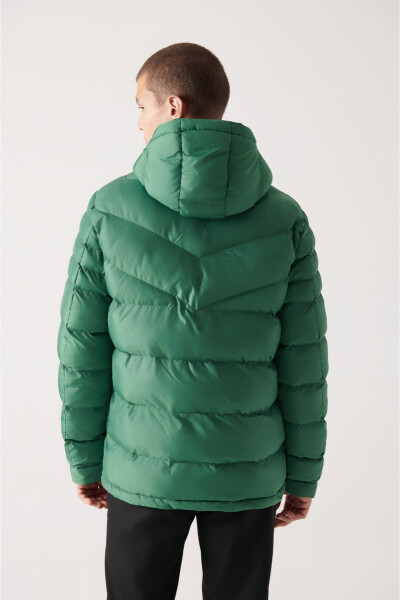 Men's Green Puffer Jacket Water Repellent Windproof Quilted Hooded Comfort Fit E006011 - 4