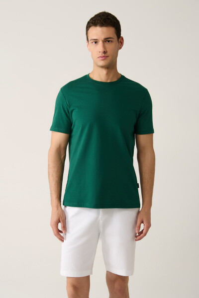 Men's Green T-shirt 100% Cotton Breathable Crew Neck Regular Fit E001000 - 6