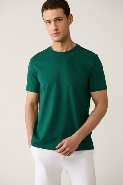 Men's Green T-shirt 100% Cotton Breathable Crew Neck Regular Fit E001000 - 3